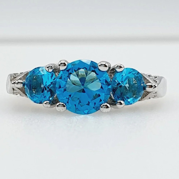 Retro Stylish 925 Silver 3A Blue CZ Ring for Women, FB16FA1028 - Picture 1 of 3